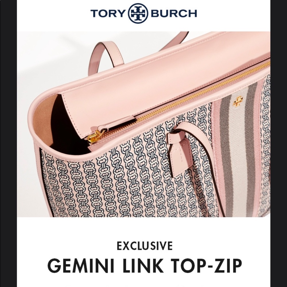 TORY BURCH GEMINI LINK TOP ZIP TOTE SMALL PINK